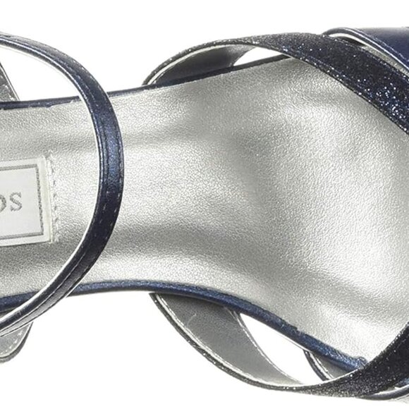 Women's Ankle-Strap Sandal Faux Leather Glitter Navy Size 12 Heel - Picture 5 of 8